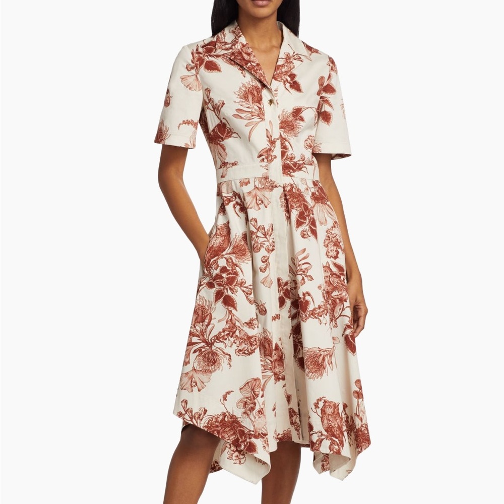Jason Wu Collection Forest Floral Cotton Handkerchief Midi-Dress Calico Rust 4